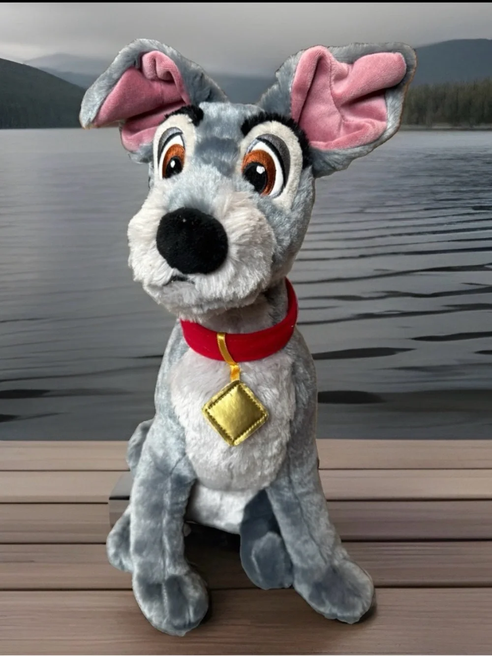 Disney Authentic Lady and the Tramp 16” Dog Plush Embroidered Eyes EUC